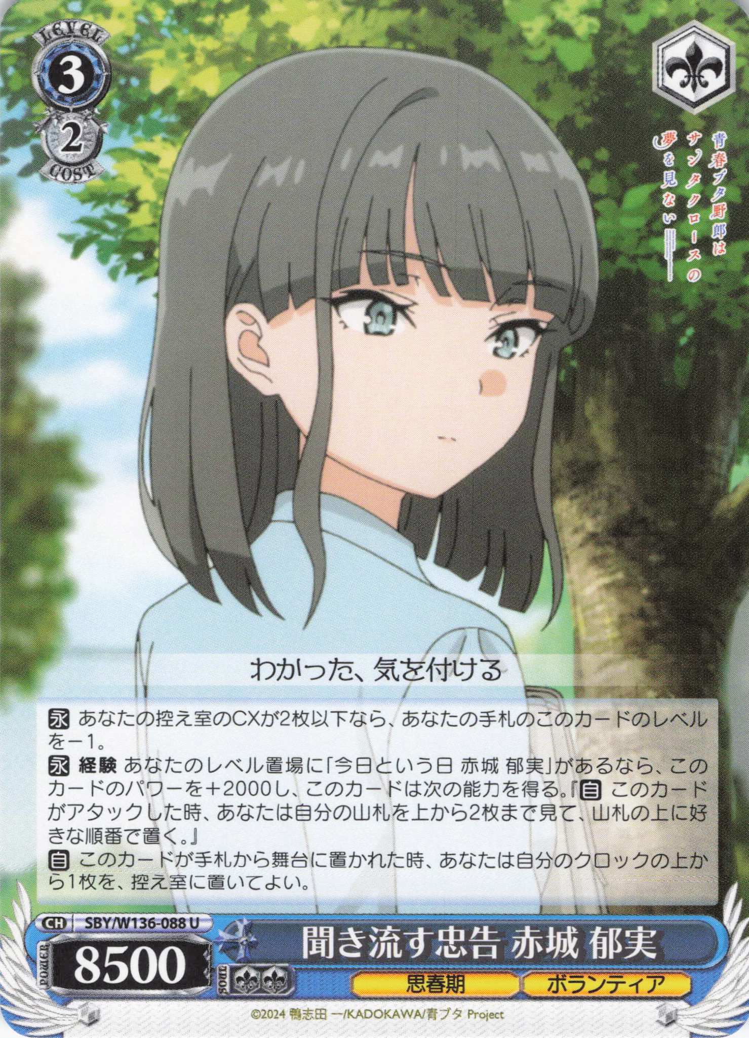 聞き流す忠告 赤城 郁実(U)(SBY/W136-088)